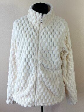 Jason Maxwell Plush Textured Fleece Jacket White Cozy Soft Zip Up Women’s M
